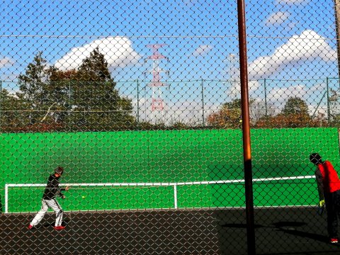 赤白の鉄塔の傍に墳墓